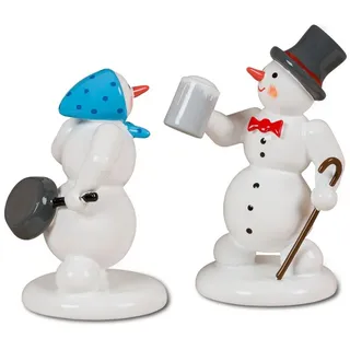 Holzfigur Schneemann mit Schneefrau Weihnachtsmarkt 6,5cm Winterduo Budenpaar