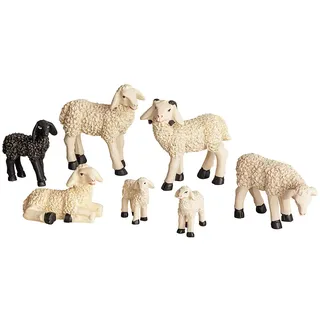 MaMeMi Sieben Landschafe Krippentiere & Krippenfiguren [Maßstab 12 cm -für Figuren mit 12 cm Höhe] Krippenzubehör Krippenbedarf/Zubehör für Weihnachtskrippen