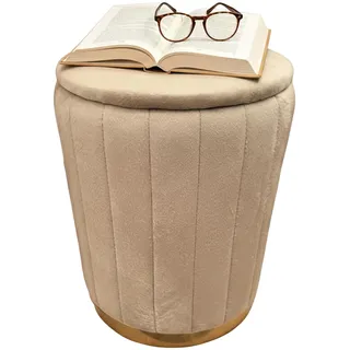 Relaxdays Hocker Samt, Sitzhocker mit Stauraum, gepolstert, HxD: 42 x 32 cm, runder Beistellhocker, Wohnzimmer, Coffee