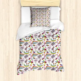 ABAKUHAUS Flamingo Mantele, 80er Memphis Bunte, Milbensicher Allergiker geeignet mit Kissenbezügen, 135 cm x 200 cm - 80 x 80 cm, Mehrfarbig