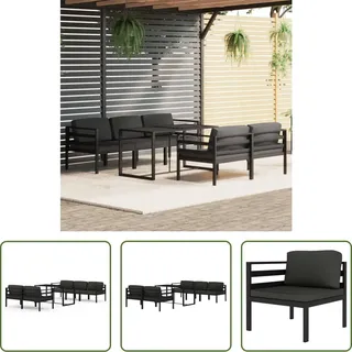 The Living Store 6-tlg. Garten-Lounge-Set mit Kissen Aluminium Anthrazit - Grau