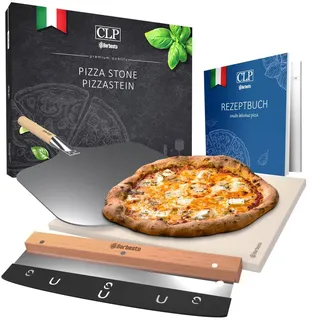 CLP Pizzastein Set 2 ( Pizzastein+Schneider+Schieber ) , Weiß , Stein , 38x1.5x30 cm , Grills, Grillzubehör