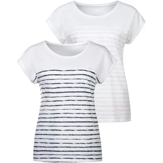 Beachtime by Lascana T-Shirt "mit Streifen" 2er-Pack, Sommershirts aus reiner Baumwolle mit Slub-Effekt, weiß, navy, weiß, rosé