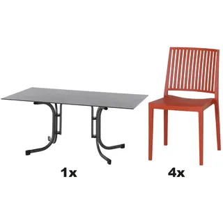 Siena Garden Gartenmöbel Set Lane 5-teilig 4 Stühle und 1 Tisch 160 cm Brick