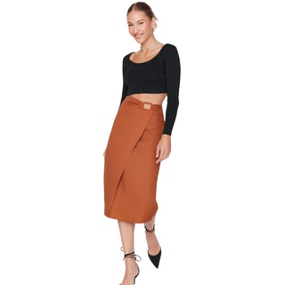 TRENDYOL Damen Midi Bleistiftrock Webstoff Rock Skirt, Brown, 36