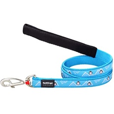 Red Dingo Padded Handle Dog Lead 1.2m Design. Penguin Turquoise, Small 15mm