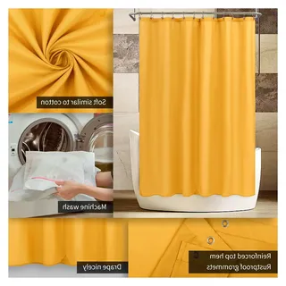 Gelber Duschvorhang oder Liner mit 3 Magneten, weicher Stoff für Badezimmer, leicht und maschinenwaschbar, Standardgröße 183 x 183 cm, Senfgelb - Gelb