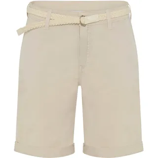 Chinoshorts MAC "CHINO SHORTS belt", Damen, Gr. 40, N-Gr, ivory ppt, Gabardine, Obermaterial: 98% Baumwolle, 2% Elasthan, relaxed fit kniefrei, Hosen Chinoshorts, inklusive Flecht- Gürtel
