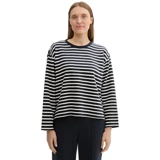 Tom Tailor Damen Sweatshirt mit Streifen,36911 - Navy White Stripe, L