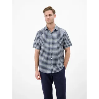 Kurzarmhemd LERROS "Kariertes Kurzarmhemd in Seersuckerqualität", Herren, Gr. L, Normalgrößen, blau (classic navy), 99% Baumwolle, 1% Elasthan, Hemden Kurzarmhemd