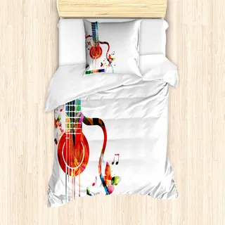ABAKUHAUS Gitarre Mantele, Polygonal Design Musik, Milbensicher Allergiker geeignet mit Kissenbezügen, 135 cm x 200 cm - 80 x 80 cm, Mehrfarbig