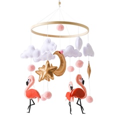 Mobile Baby Windspiele, Babybett Mobile Baby Hölz mit Filzbällen, Flamingo Mobile Baby Anhänger Neugeborenen Geschenk für Baby