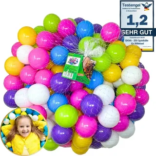 EKNA Spielbälle Ø 5,5cm - Bällebad Bälle 200 Stück - Bunte Auswahl für Bällebad-Pool - Plastikbälle Baby-Bälle Farben Hellgrün Hellblau Gelb Rosa Weiß Lila