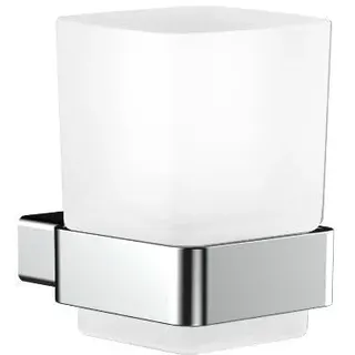 emco LOFT Glashalter mit Glas zur Wandmontage, eleganter und kompakter Zahnbürstenhalter aus Aluminium und Kristallglas, hochwertiger Zahnputzbecher, chromfarben und satiniert