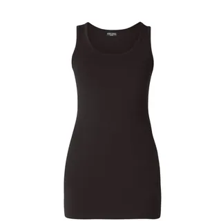 Longtop BASE LEVEL "Yamin", Damen, Gr. 48, schwarz, Jersey, Obermaterial: 94% Baumwolle, 6% Elasthan, unifarben, Basic, figurbetont hüftbedeckend, Rundhals, Tops Longtop, Hüftbedeckende Länge, Topseller