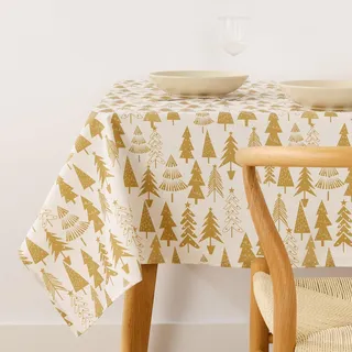 Belum Tischdecke für Weihnachten, 300 x 140 cm, 100% Baumwolle, harzbeschichtet, schmutzabweisend, Nicht laminiert, Modell Christmas 31 Gold