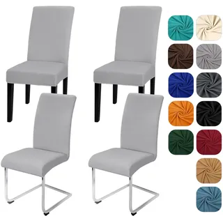 Yugarlibi Stuhlhussen 4er Set Stretch Stuhlhussen Schwingstuhl Elastische Hussen Stuhlbezug Abnehmbarer Waschbarer Stühle Schutz für Küche Restaurant Hotel Bankett Hochzeit (Hellgrau, 4 Stück)