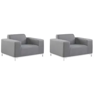Beliani Gartensessel 2er-SET grau/weisses Gestell Rovigo , Textil , 105x68x84 cm , Gartenmöbel, Loungemöbel, Loungesessel