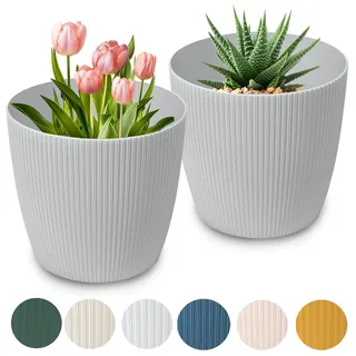 PECZEKO Matte Blumentöpfe - Deko Pflanztopf für Blumen & Kräuter - Langlebige & leichte runde Kunststoff-Pflanzentöpfe für Wohn- & Esszimmer, Küche, Terrasse, Balkon - 2er-Set - (Grau, ø 19 cm)