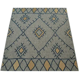 Paco Home In- Outdoor Teppich Flachgewebe Geometrisch Abstrakt Rauten Design Ethno Blau 80x150 cm