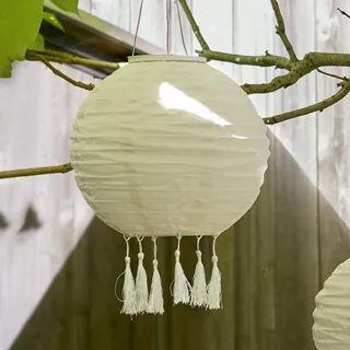 Lights4fun 1x Lucena Cremefarbener Solar-Lampion Solarlampe für Außen Deko Garten Balkon Gartenleuchte Sommerparty Beleuchtung Solarleuchte Hängend Laterne 35 cm Wetterfest