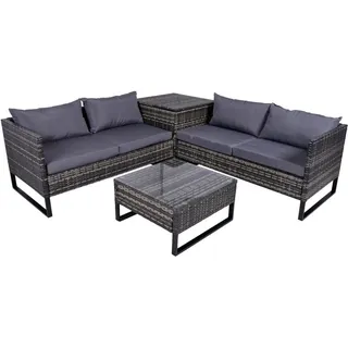 Gardenson Loungegarnitur , Grau, Schwarz, Dunkelgrau , Metall, Kunststoff, Glas, Textil , Füllung: Polyester,Polyester , L-Form, einzeln stellbar , gastro- und objekttauglich, regenabweisend, UV-beständig, wetterfest, Tische mit Glasplatte, Stauraum, geeignet für Balkon , Gartenmöbel, Loungemöbel, Loungegarnituren