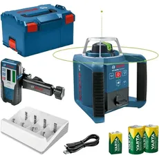 Bosch Professional Rotationslaser GRL 300 HVG (grüner Laser, Laserempfänger LR 1 G, Arbeitsbereich: bis zu 300 m (Durchmesser), wiederaufladbare Batterien (2xD, 1x9V), Ladegerät, in L-Boxx)