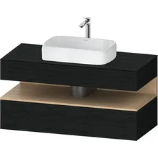 Duravit Qatego Konsolenwaschtischunterbau, 1 Auszug, 1 Schubkasten, Ausschnitt mittig, 1200x550x600mm, Nische Eiche Natur, QA4732030, Farbe: Eiche Schwarz