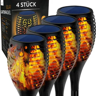 Luxari Gartenfackel − 4x Solar Fackeln für außen flackernd − Wasserdichte Solar Gartenleuchte − Automatische Solarlampen für außen Garten