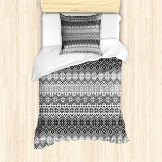 ABAKUHAUS nordisch Mantele, Klassische Scandinavian, Milbensicher Allergiker geeignet mit Kissenbezügen, 135 cm x 200 cm - 80 x 80 cm, Grau, Weiß, Schwarz - Grau