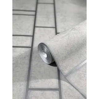 marburg Tapete Grau Silber Vliestapete Linien Grafisch Wohnzimmer, Schlafzimmer oder Küche Made in Germany 10,05m x 0,53m