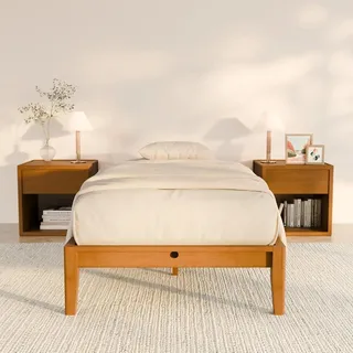 Massiv Bambus Bettgestell - Bett 90x200 cm - Modernes minimalistisches Design - Geräuscharm durch Steckverbindungen - Werkzeuglose Montage - Natur Bambus