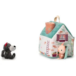 Lilliputiens - Haus des Wolfs und der DREI kleinen Schweinchen - Stoffspielzeug inspiriert vom berühmten Märchen mit Figuren und Häusern - Fördert Feinmotorik und Fantasie - Ab 18 Monaten - 83490
