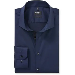 Langarmhemd OLYMP "No. Six", Herren, Gr. 42, N-Gr, marine, Web, Obermaterial: 97% Baumwolle, 3% Elastolefin, sehr schmal, 2-Knopf-Manschette, Hemden Langarmhemd, Businesshemd, super slim, Royal-Kentkragen, unifarben