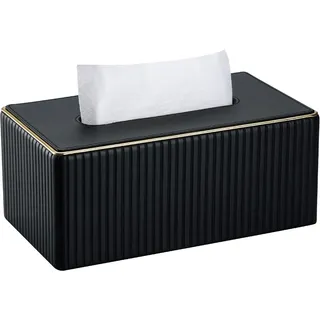 KINGFOM Taschentuchbox Kosmetiktücherbox mit Golden Edge, PU Leder Tissue Box Tücherbox, Taschentuchspender Taschentücher Box für Wohnzimmer, Badezimmer & Büro (Schwarz, Rechteckige)