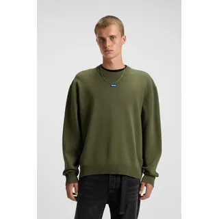 Rundhalspullover HUGO BLUE "San Casey", Herren, Gr. M, grün (open grün345), Strick, Obermaterial: 50% Baumwolle, 50% Polyacryl, unifarben, relaxed fit normal, Rundhals, Bündchen, Pullover Rundhalspullover, relaxed fit