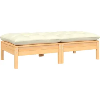 The Living Store Gartensofa 2-Sitzer mit Kissen in Creme Massivholz Kiefer - Creme
