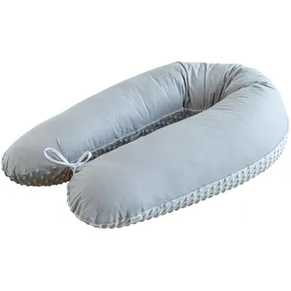LOOLAY Schwangerschaftskissen - Stillkissen 170 cm - Seitenschläferkissen 100% Baumwolle - mit Abnehmbarem Minky Bezug - Ergonomisches Schwanger Kissen für Schlafen (100% Grau/Minky Grau)