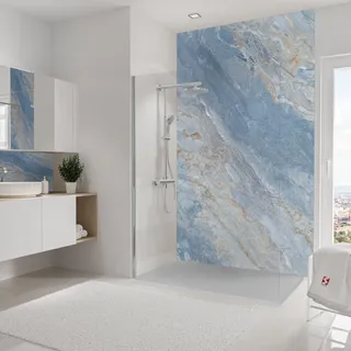 Schulte Duschrückwand Softtouch, 150x255 cm, Wandverkleidung Stein Marmor-Himmelblau, Aluminiumverbundplatte, fugenloser Fliesenersatz, EP19015254-832 - Blau