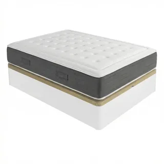 DUÉRMETE ONLINE - Packung viskoelastische Matratze Bio Nature Dicke 24 cm + Klappbett aus Holz, große Kapazität | Farbe Weiß 135 x 190