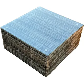 Fimous Couchtisch Polyrattan Grau 1-teilig , Dunkelgrau , Metall, Kunststoff, Glas , Quadratisch , 65x37x65 cm , Gartenmöbel, Gartentische