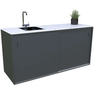 Outdoorküche , Anthrazit , Metall , einzeln stellbar , 180x92x63 cm , Ce , Gartenmöbel, Outdoor Küchen