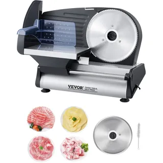Vevor kommerzieller Fleischschneider, 180 W Gefrierfleischschneider mit 2 hochwertigen Edelstahlklingen, 0-15 mm einstellbare Dicke, elektrische Feinkost-Schneidemaschine für Fleisch, Gemüse, Brot