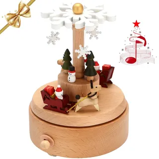 LONEEDY Holz Spieluhr Weihnachten Schneeflocke Dekoration Elch Custom Exklusives Spielzeug Geschenke für Jungen und Mädchen Rotation Handwerk (Burlywood)