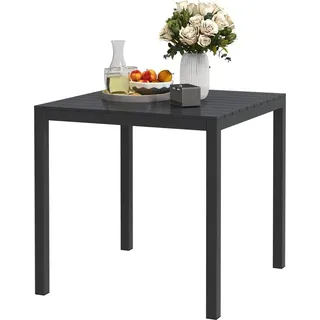 Aluminium Gartentisch 73x73 cm in Holzoptik – Wetterfester Balkontisch, Schwarz, Outdoor-Campingtisch für 4 Personen - Schwarz