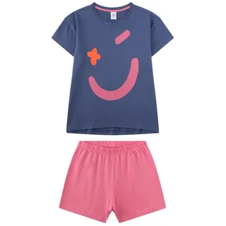 Sanetta Mädchen-Schlafanzug kurz lila Smiley | Hochwertiger und bequemer Schlafanzug aus 100% Baumwolle.