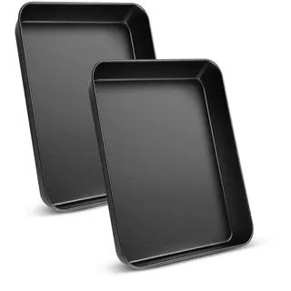 TEAMFAR Edelstahl Backblech, 2 Stück Klein Auflaufform Kuchenblech mit Antihaftbeschichtung, Rechteckigies Tiefes Backform Ofenblech für Lasagne/Brownie, Ofenfest, Leicht zu Reinigen, 23,8x18x5cm