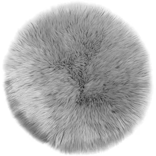 Teppich Wölkchen – Flauschiger Hochflor Teppich-Schlafzimmer-Rund - Schaffell Kunstfell Lammfell - Bettvorleger & Läufer - weicher Fellteppich-Rund - Rutschfester Kleiner Teppich - Grau - Rund 30cm