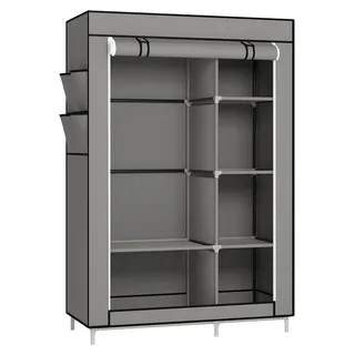 Tragbarer Kleiderschrank aus Vliesstoff - Faltschrank Kleideraufbewahrung - Metallgestell - Staubdicht - Grau