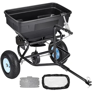 VEVOR Schleuderstreuer Anhängestreuer 59 kg Fassungsvermögen, Anhänge-/Schiebe-Gartenstreuer mit 33 cm Reifen, 30 einstellbaren Stufen & 3 m Streubreite, Streuwagen für Saatgut, Dünger, Salz